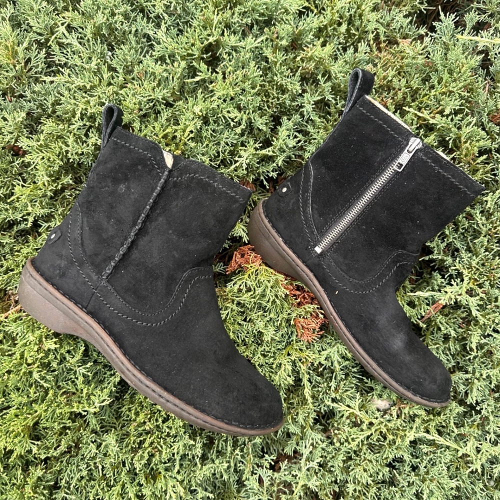 UGG Neevah Suede Side Zip Shearling Lined Ankle Boots Women's Size 7 Black